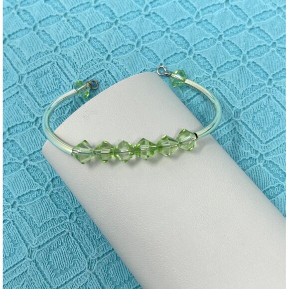 3 Silver-Tone Bangle Bracelets‎ With Blue Purple & Green Beads - Picture 5 of 7